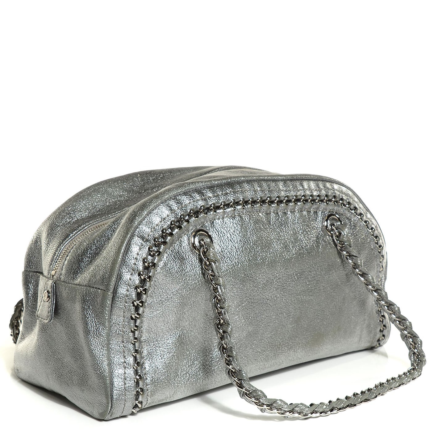 Metallic Goatskin Medium Luxe Ligne Bowler Silver