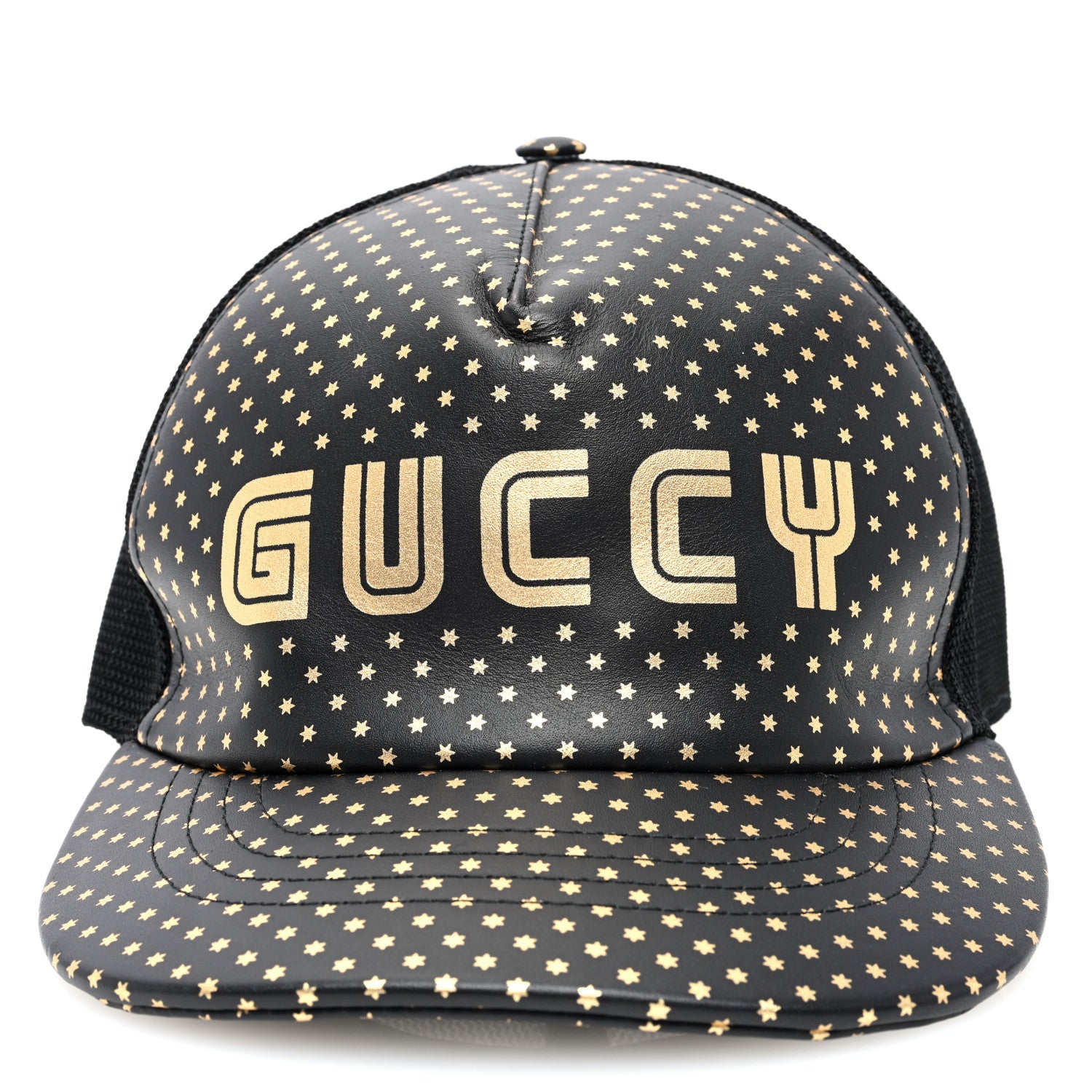 Gucci X SEGA Calfskin GUCCY Stars Baseball Hat L Black Gold 2 of 7
