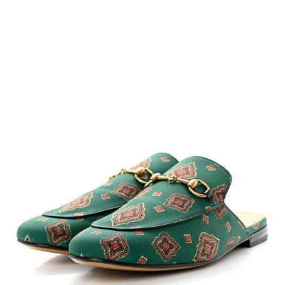 Gucci Satin Goatskin Jewel Highlands Printed Mens Princetown Slippers 12 Green 3 of 9