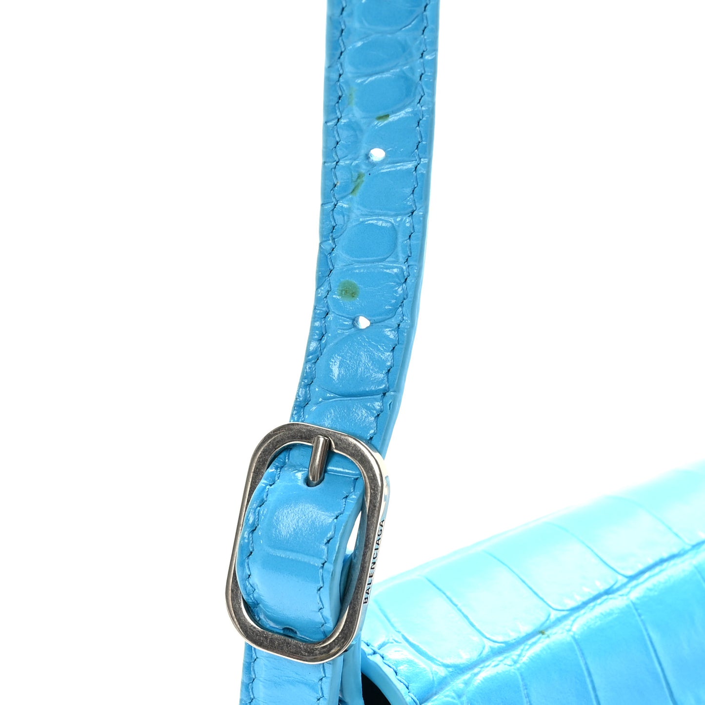Shiny Super Supple Calfskin Crocodile Embossed Small XX Flap Stretch Bag Cyan