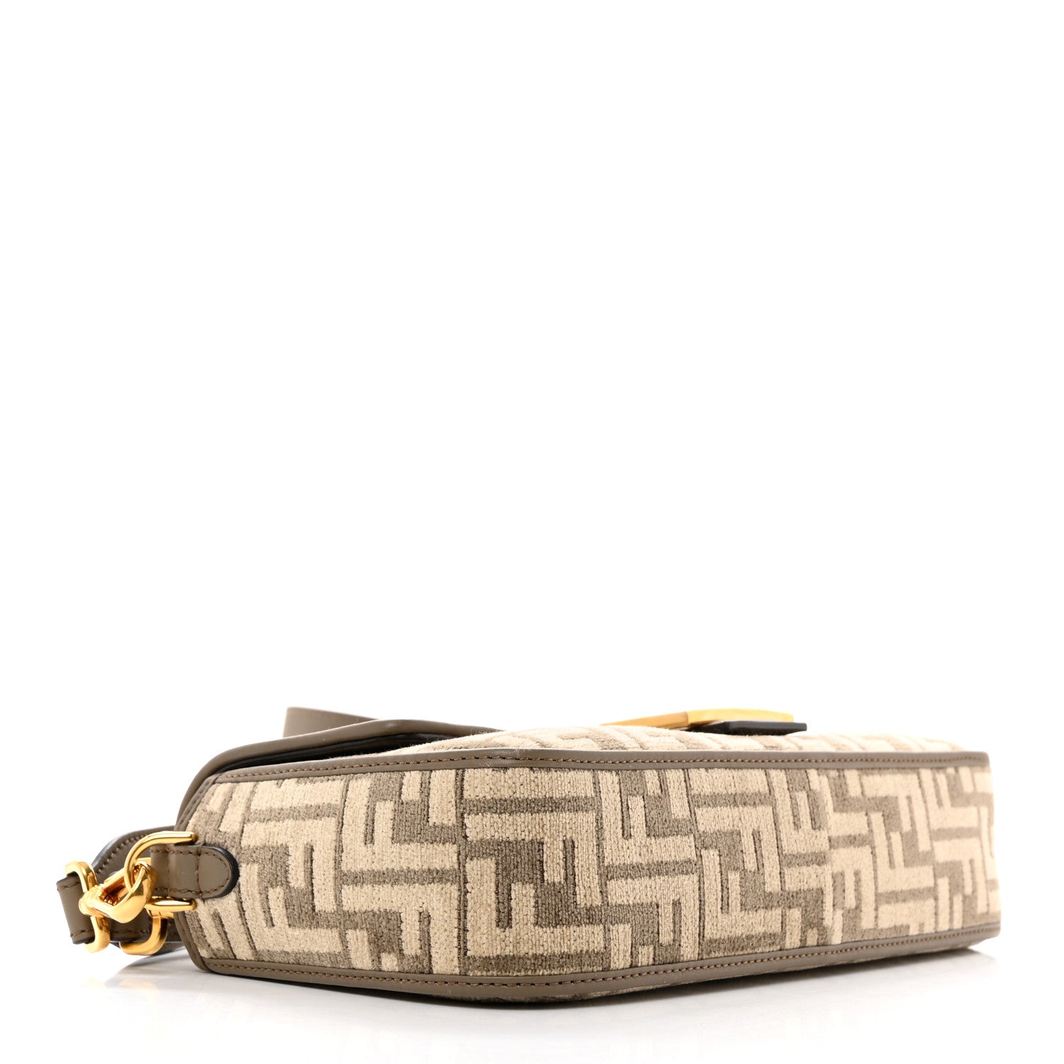 Fendi Chenille Vitello Seta FF Embroidered Baguette Tortora 4 of 12