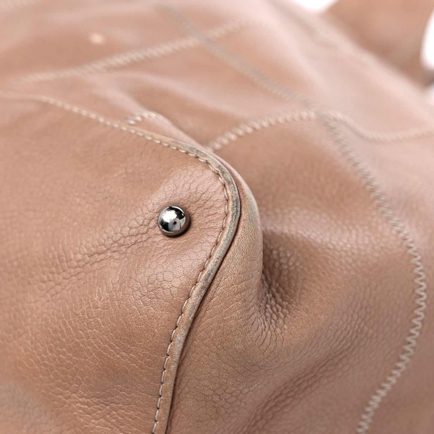 Calfskin Square Stitched Tassel Hobo Beige