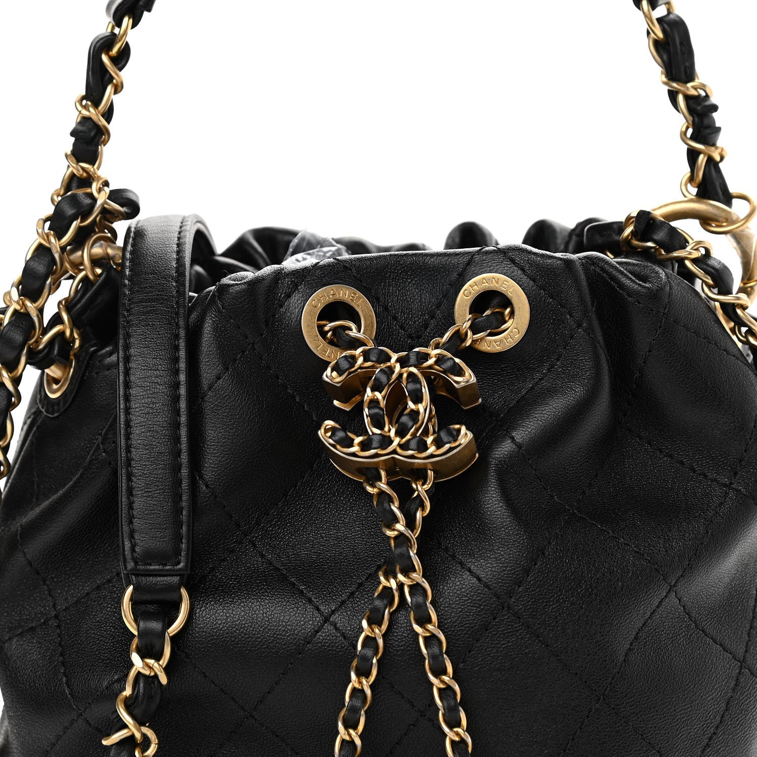 Chanel Lambskin Stitched Drawstring Bag Black 8 of 10