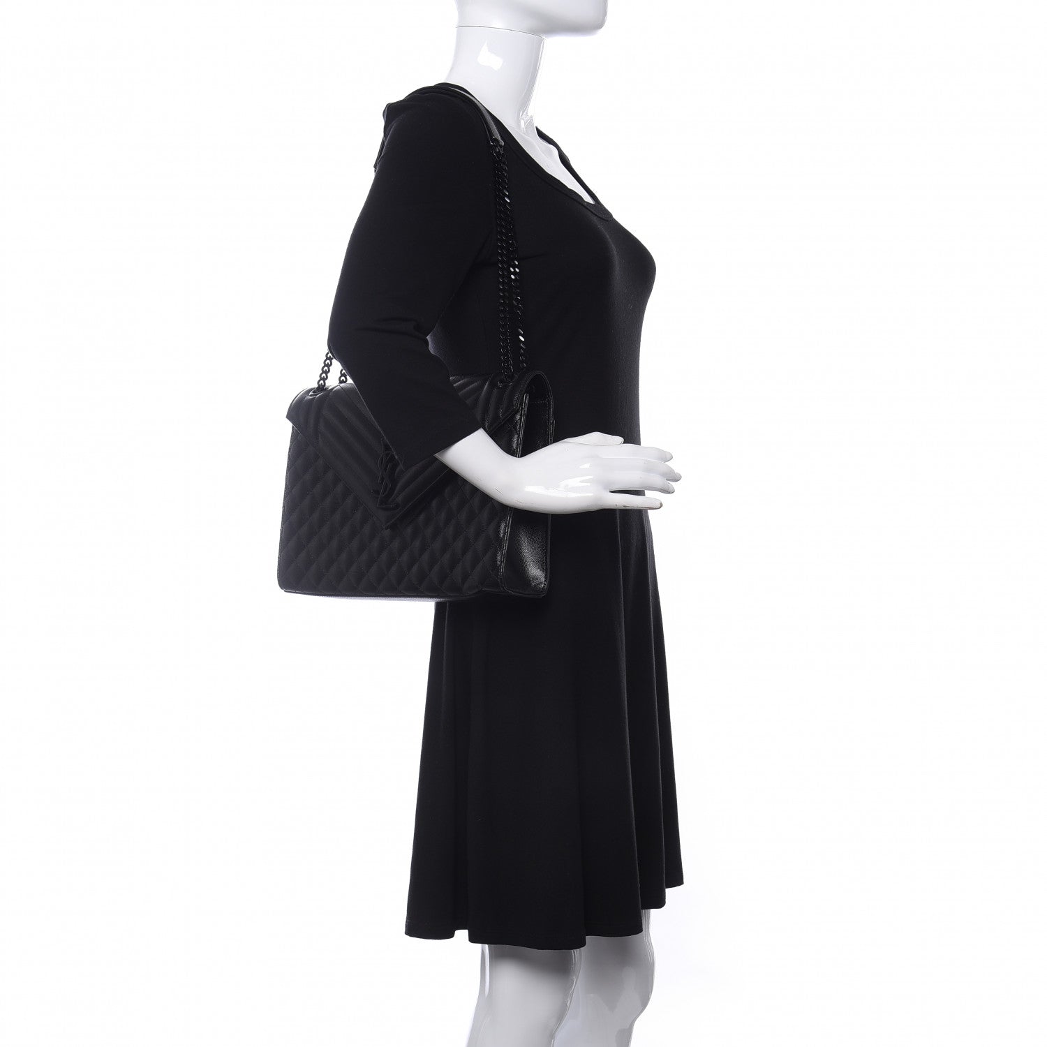 Saint Laurent Grain De Poudre Textured Mixed Matelasse Large Triquilt Monogram Monochrome Satchel Black 2 of 11