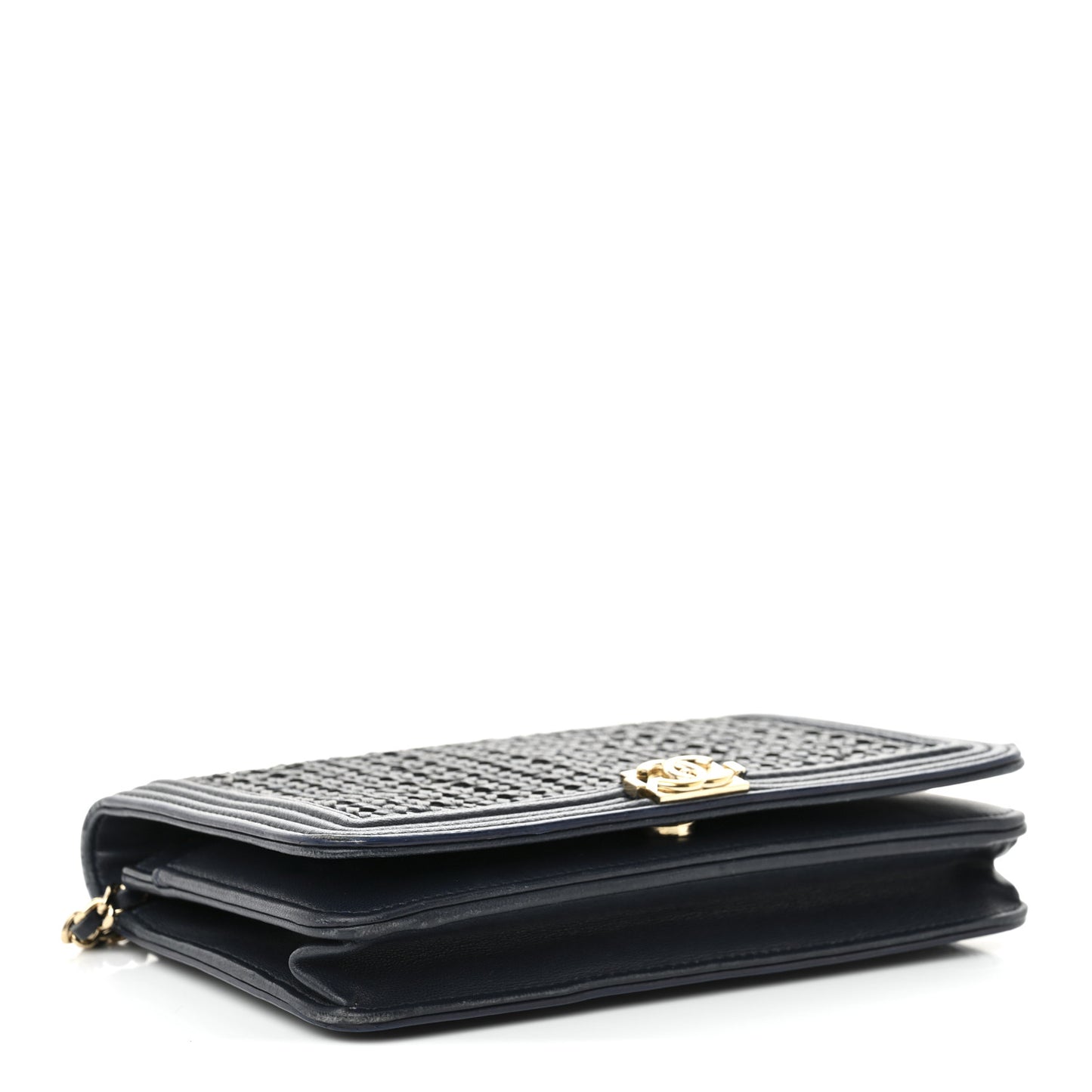Braided Sheepskin Boy Wallet On Chain WOC Navy Black