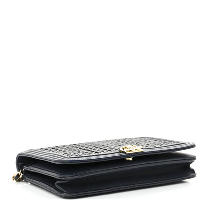 Chanel Braided Sheepskin Boy Wallet On Chain WOC Navy Black 4 of 16