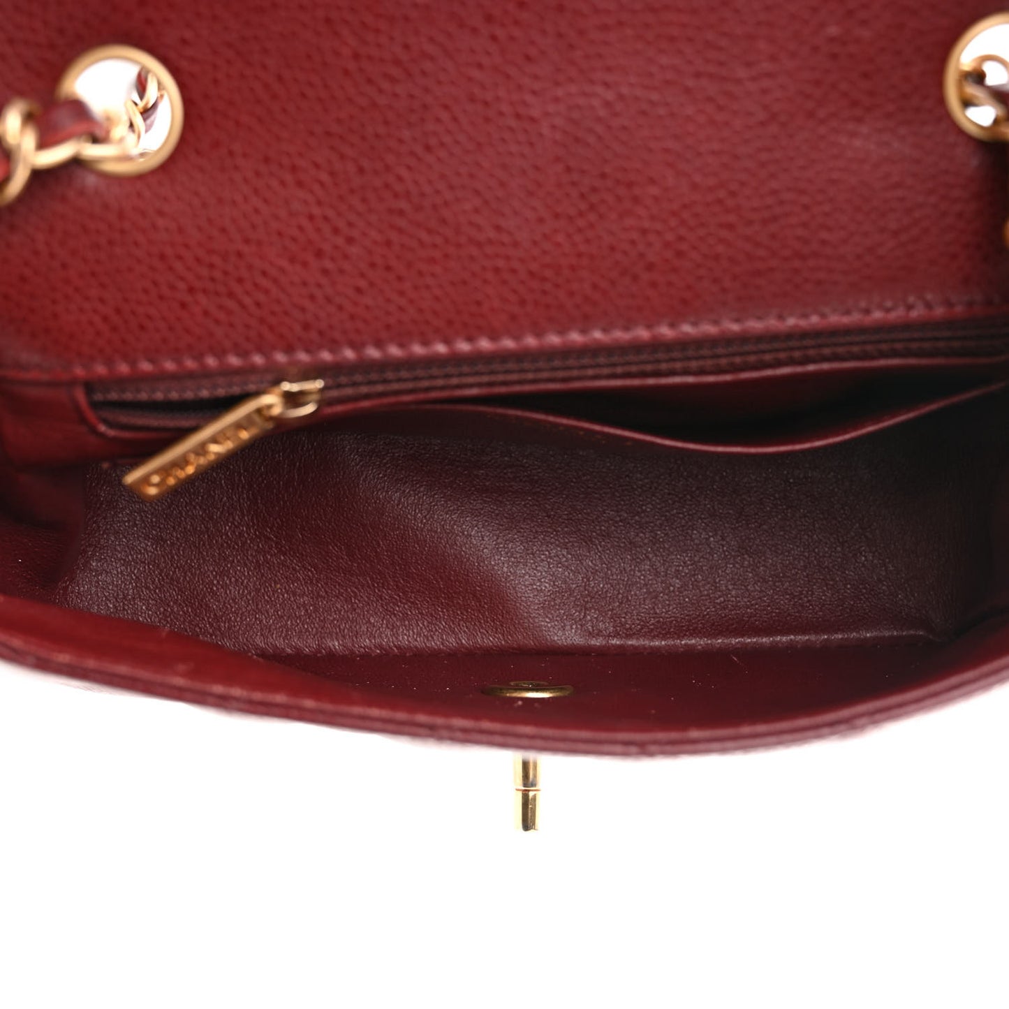 Caviar Quilted Mini Rectangular Flap Dark Red