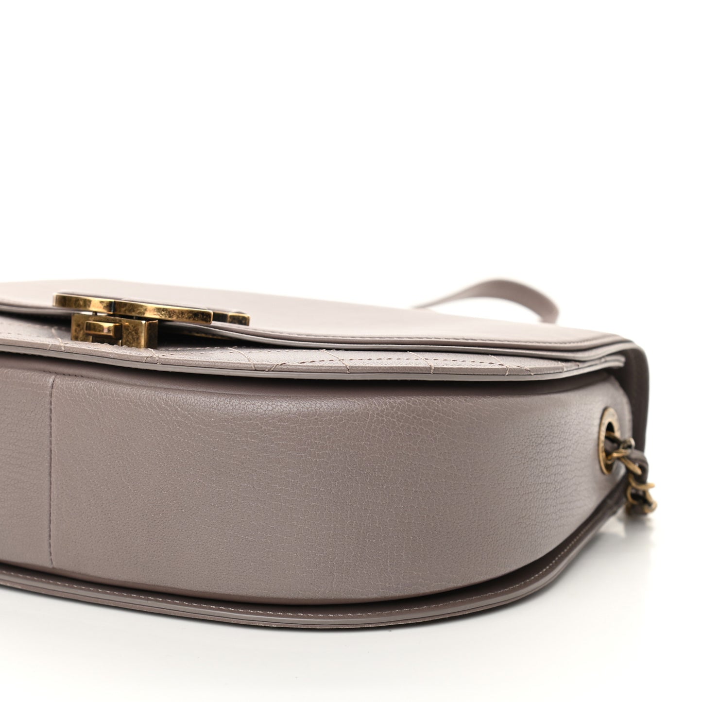 Shiny Calfskin Goatskin Quilted Small Coco Curve Messenger Flap Grey