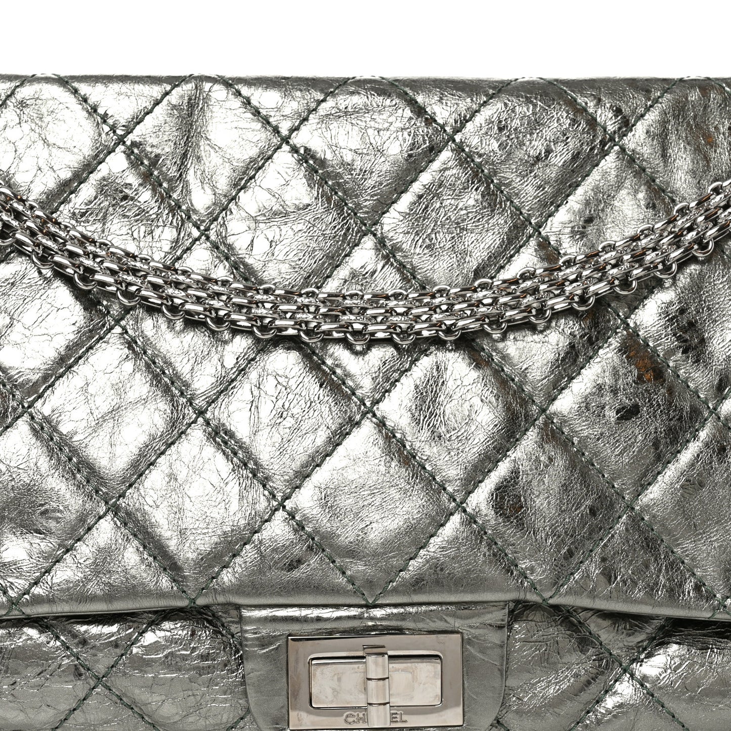Metallic Aged Calfskin Quilted 2.55 Reissue 227 Flap Vert Fonce