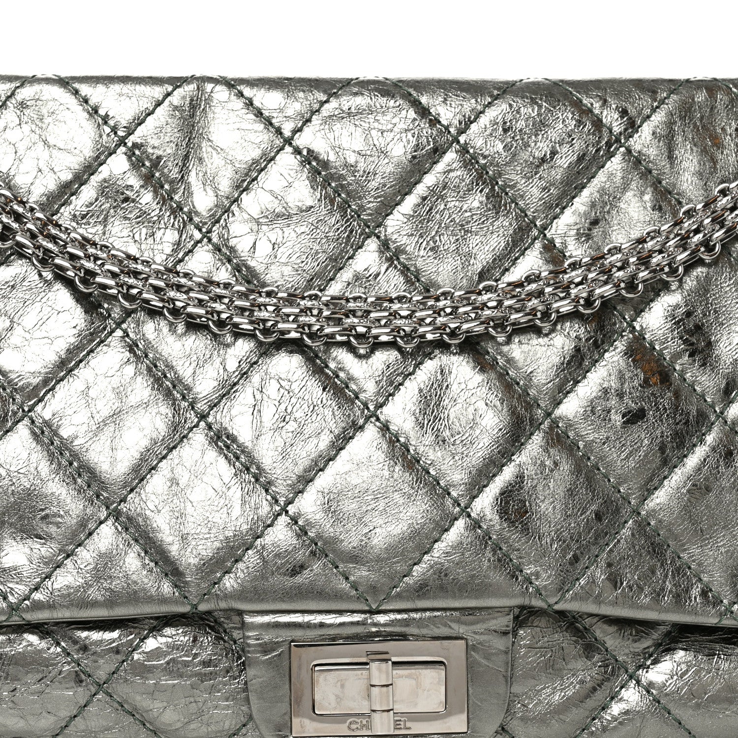 Chanel Metallic Aged Calfskin Quilted 2.55 Reissue 227 Flap Vert Fonce 8 of 10
