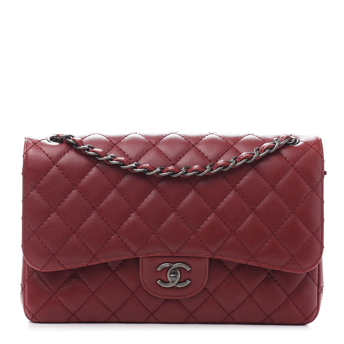 Caviar Quilted Jumbo Double Flap Red