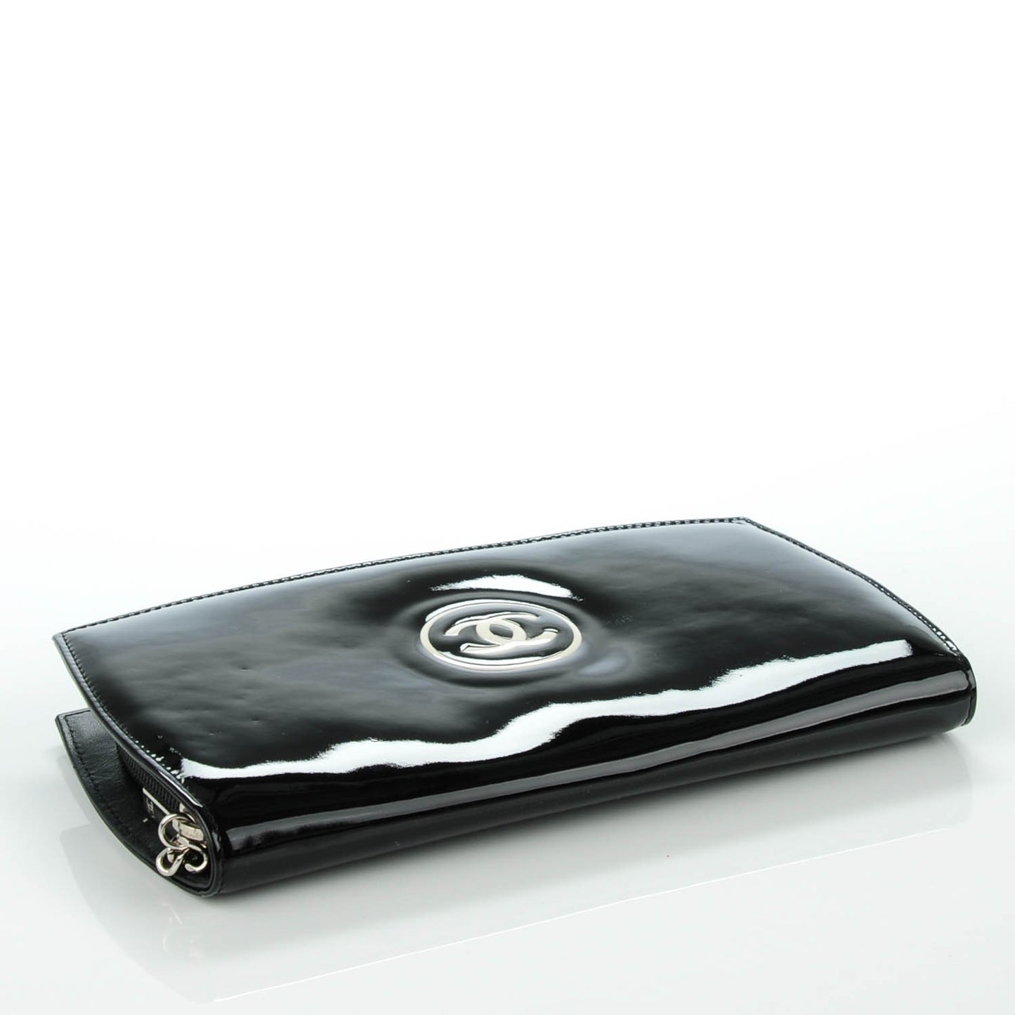 Patent Large CC Compact Zip Gusset Wallet Black