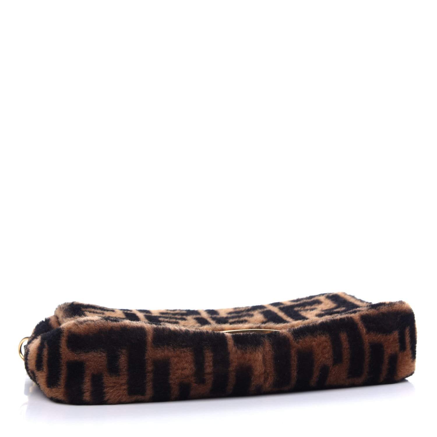 Fendi Shearling Vitello Dolce Macro FF 1974 Baguette Tobacco Black 4 of 10