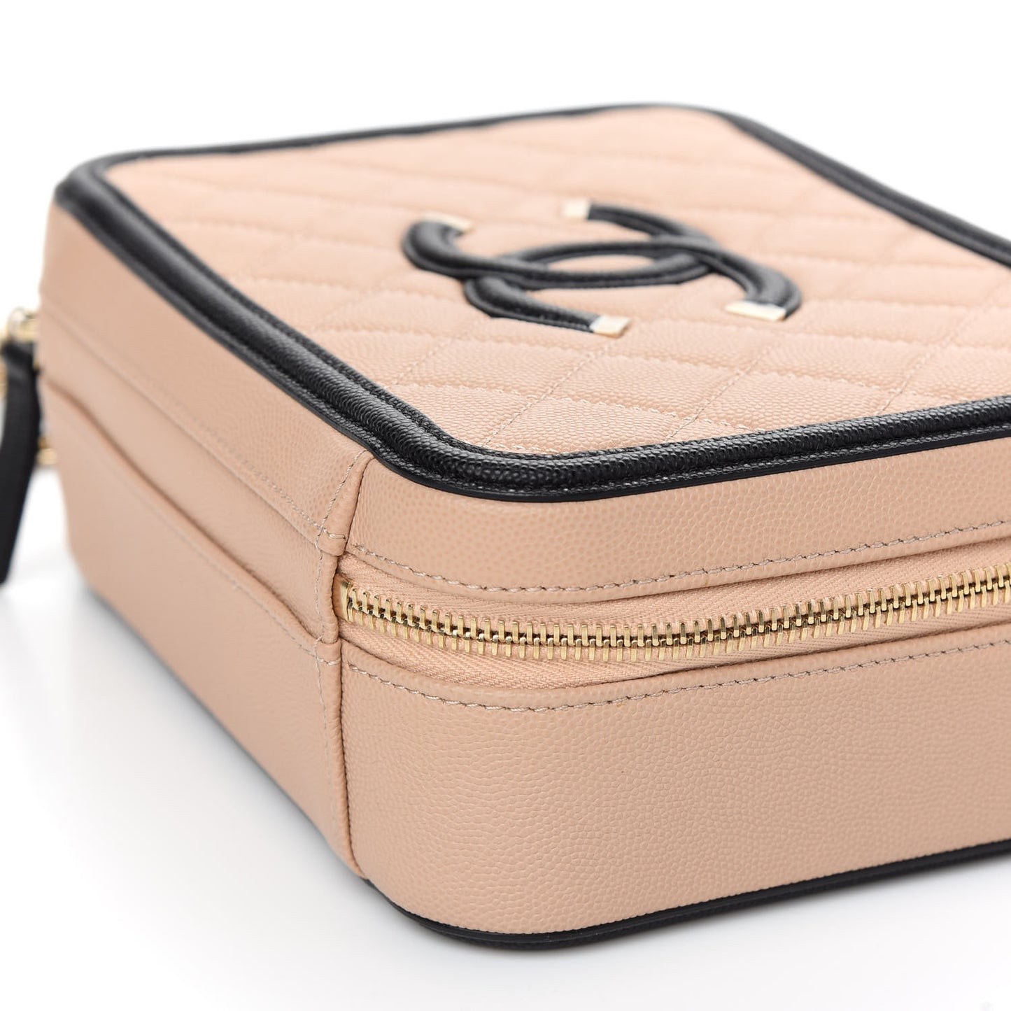 Caviar Quilted Medium CC Filigree Vanity Case Beige Black