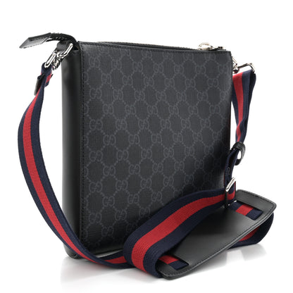 Gucci GG Supreme Monogram Web Small Flat Messenger Bag Black Grey 3 of 10
