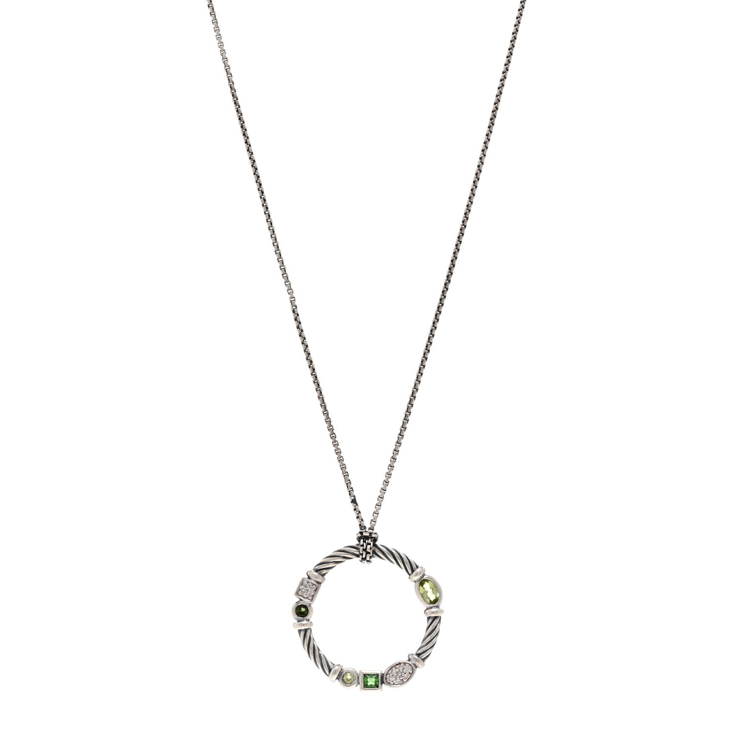 Sterling Silver Diamond Prasiolite Peridot Green Tourmaline Confetti Pendant Necklace