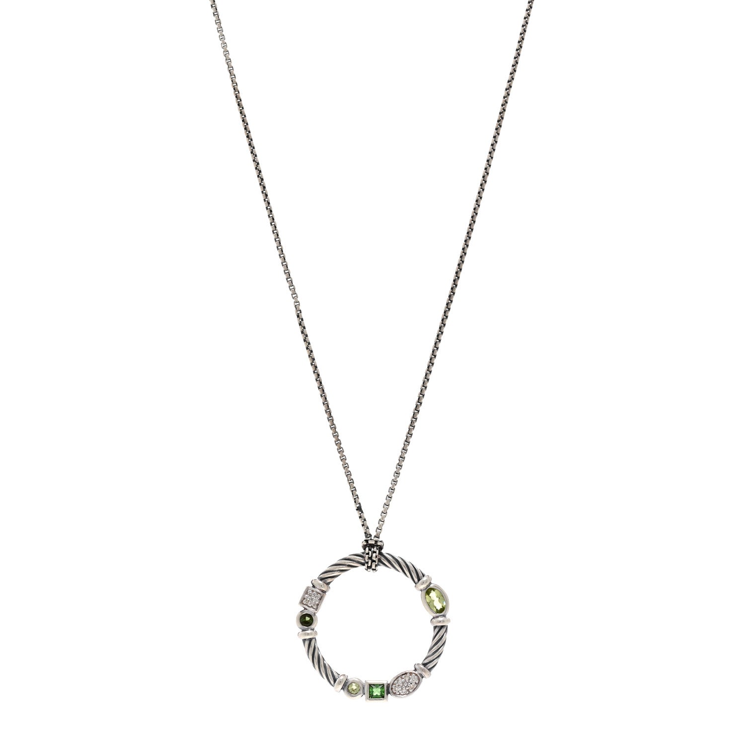 David Yurman Sterling Silver Diamond Prasiolite Peridot Green Tourmaline Confetti Pendant Necklace 1 of 4