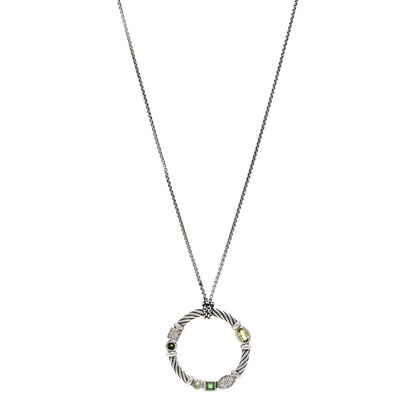 David Yurman Sterling Silver Diamond Prasiolite Peridot Green Tourmaline Confetti Pendant Necklace 1 of 4