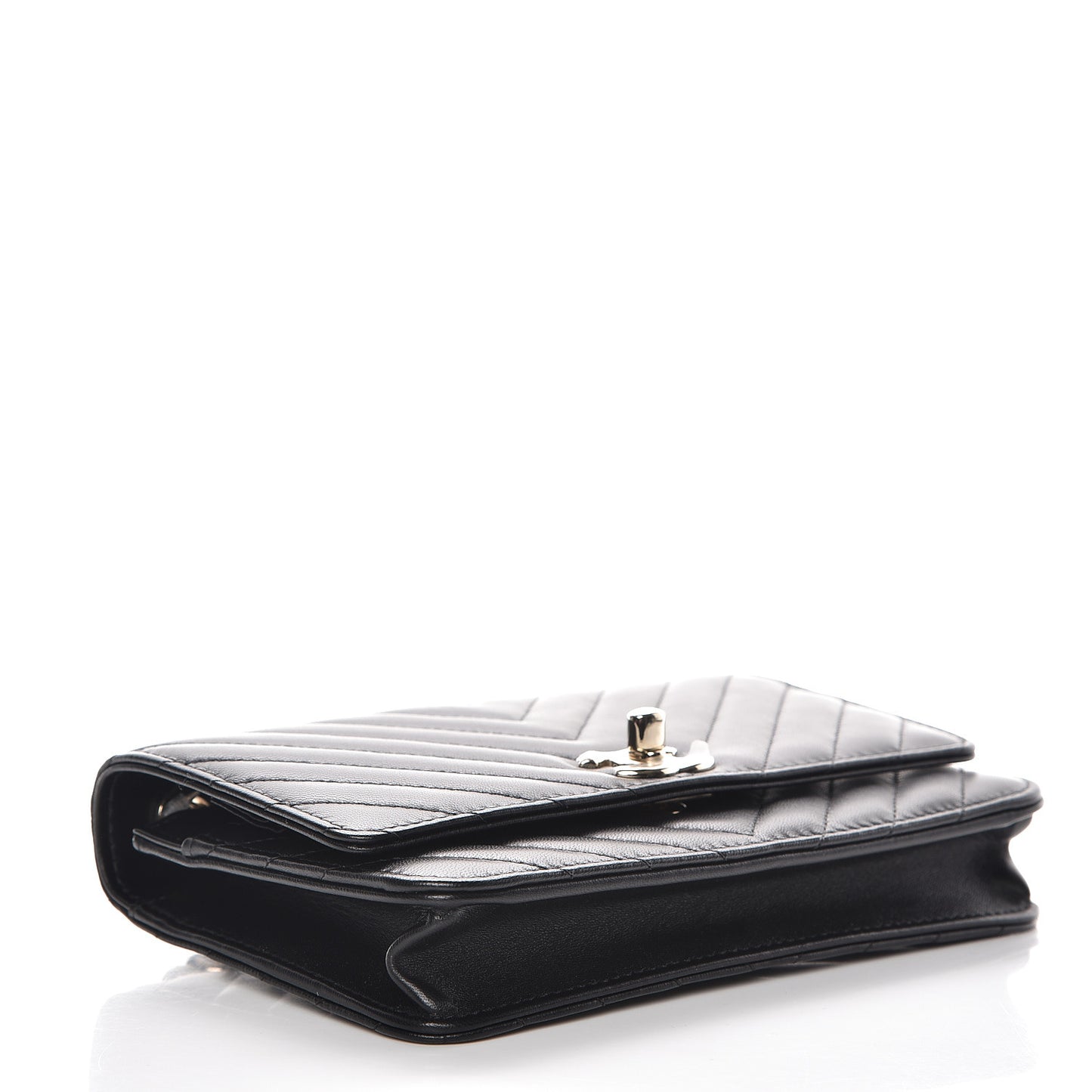 Lambskin Chevron Quilted Trendy CC Chain Wallet Black