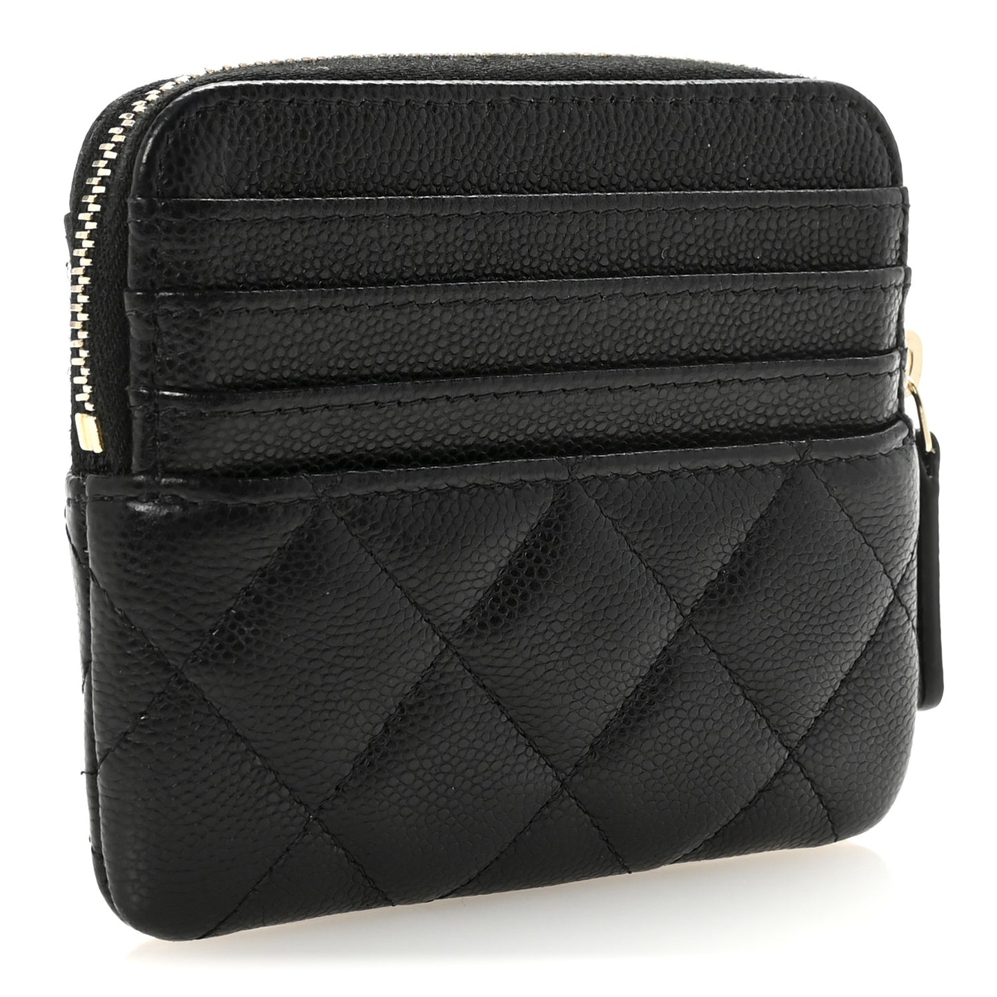 Caviar Quilted Zip Card Holder Wallet Black