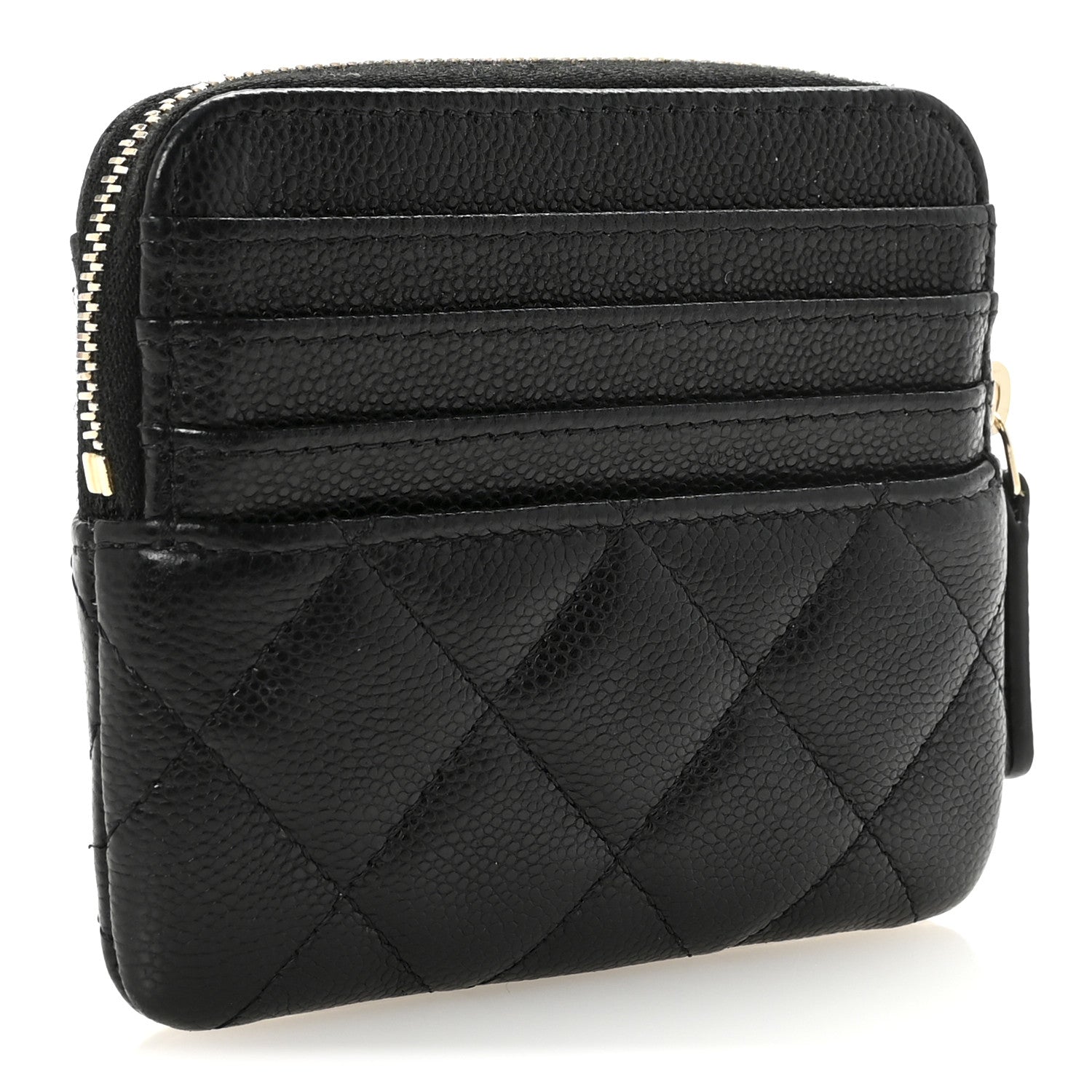 Chanel Caviar Quilted Zip Card Holder Wallet Black 3 of 7