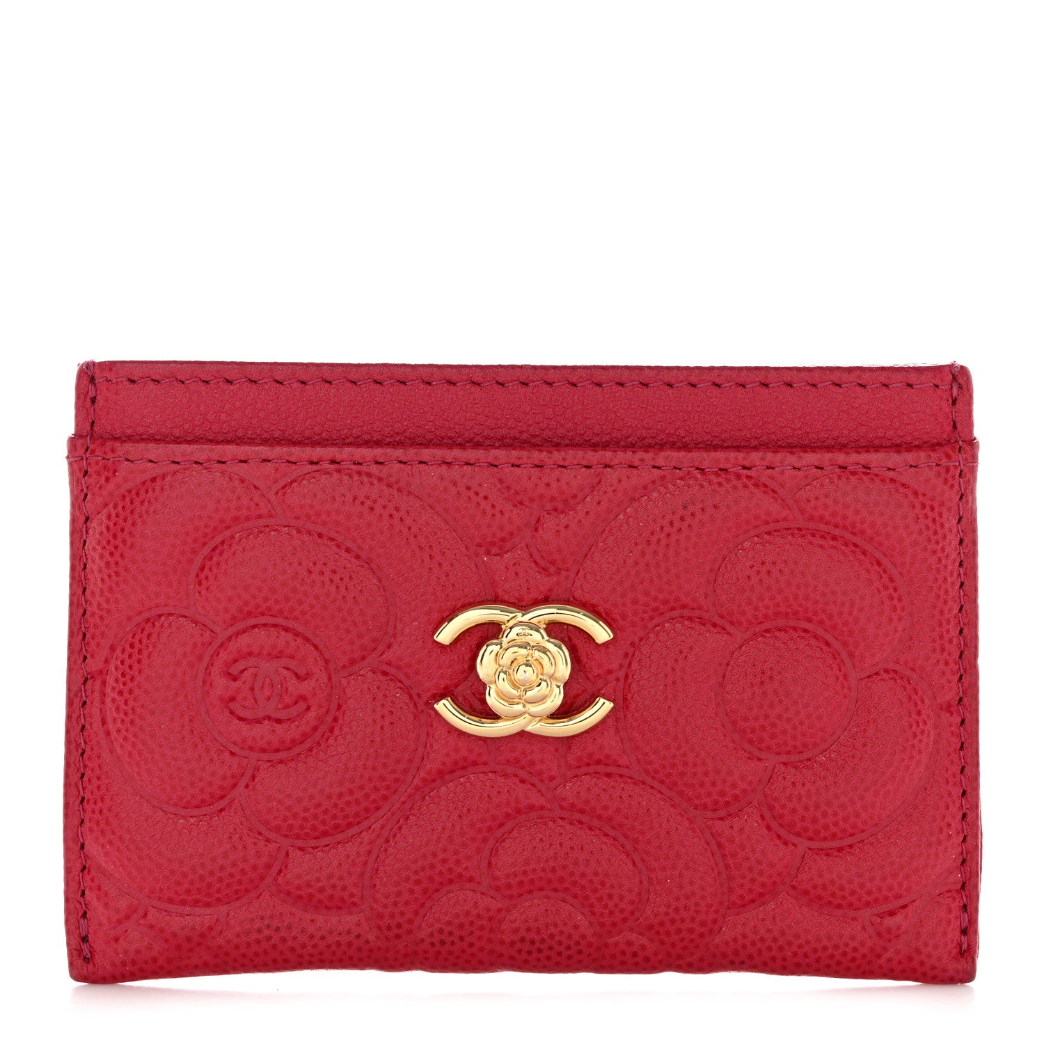 Chanel Caviar Camellia Embossed Card Holder Fuchsia 1 of 10