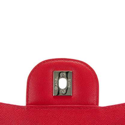 Chanel Caviar Chevron Quilted Jumbo Double Flap Red 5 of 8