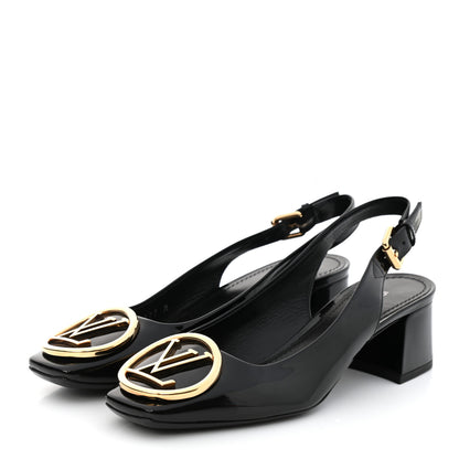 Louis Vuitton Patent Calfskin Madeleine Slingback Pumps 37 Black 3 of 9