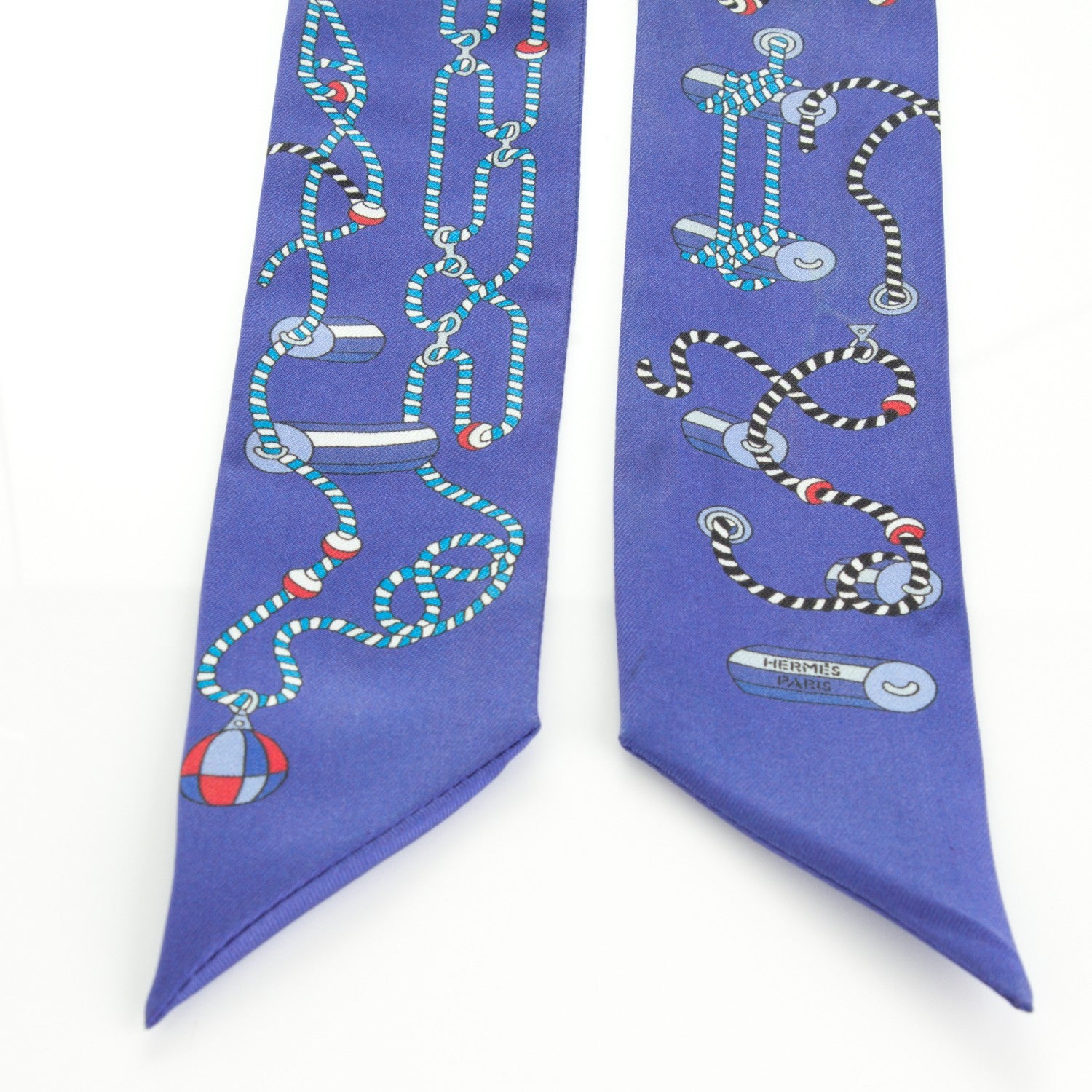 Hermes Silk Cordages Twilly Scarf Bleu Klein Turquoise Rouge 4 of 4