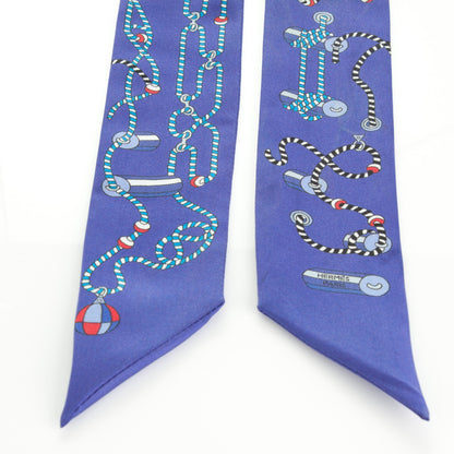 Hermes Silk Cordages Twilly Scarf Bleu Klein Turquoise Rouge 4 of 4