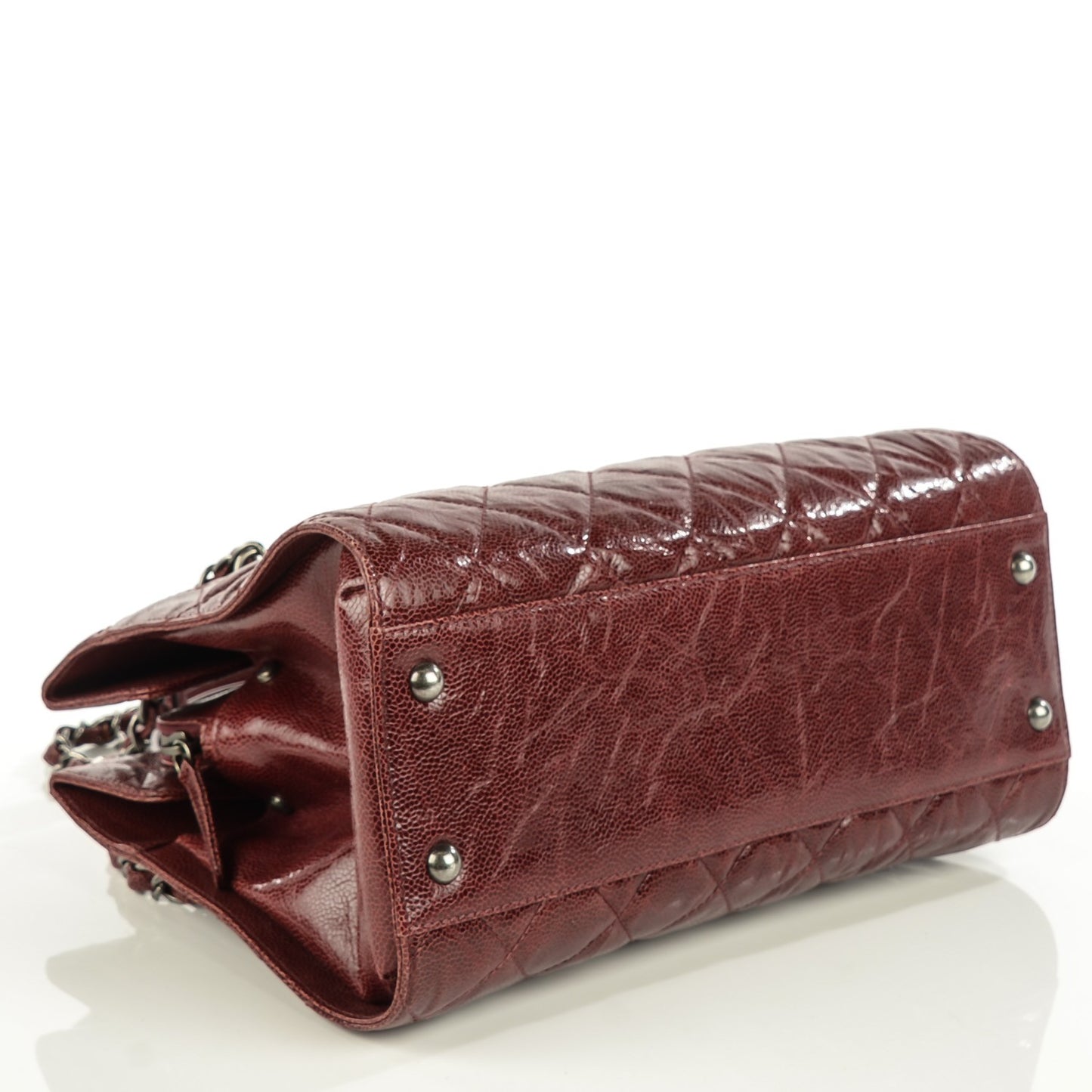 Crumpled Grained Calfskin CC Crave Tote Burgundy