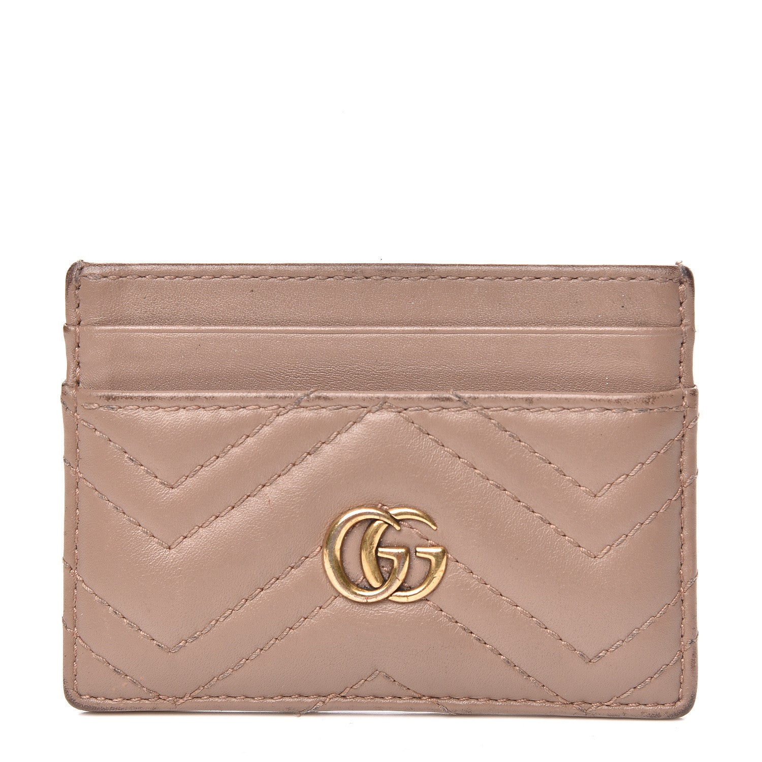 Gucci Calfskin Matelasse GG Marmont Card Holder Porcelain Rose 1 of 12