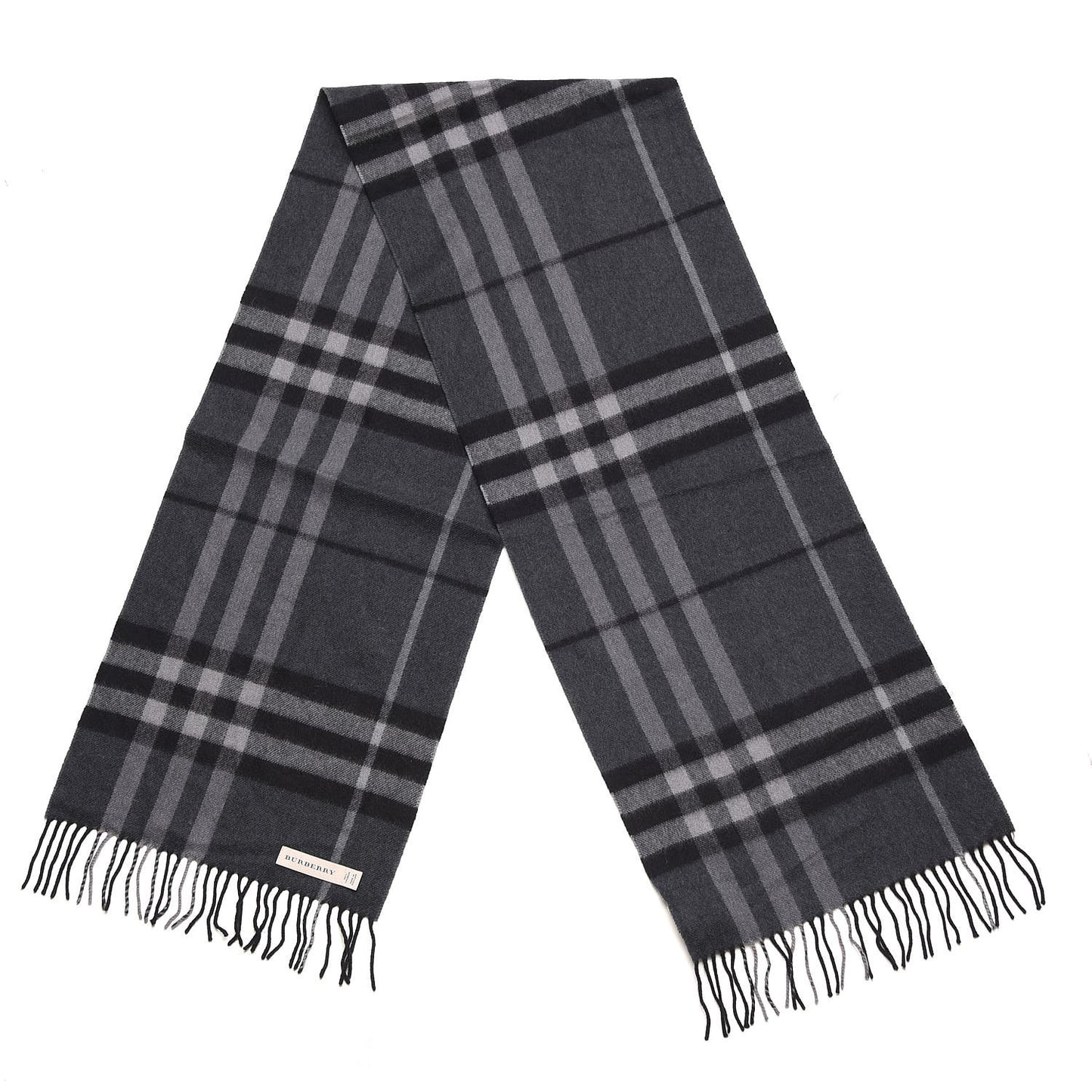 Cashmere Giant Check Fringe Scarf Charcoal