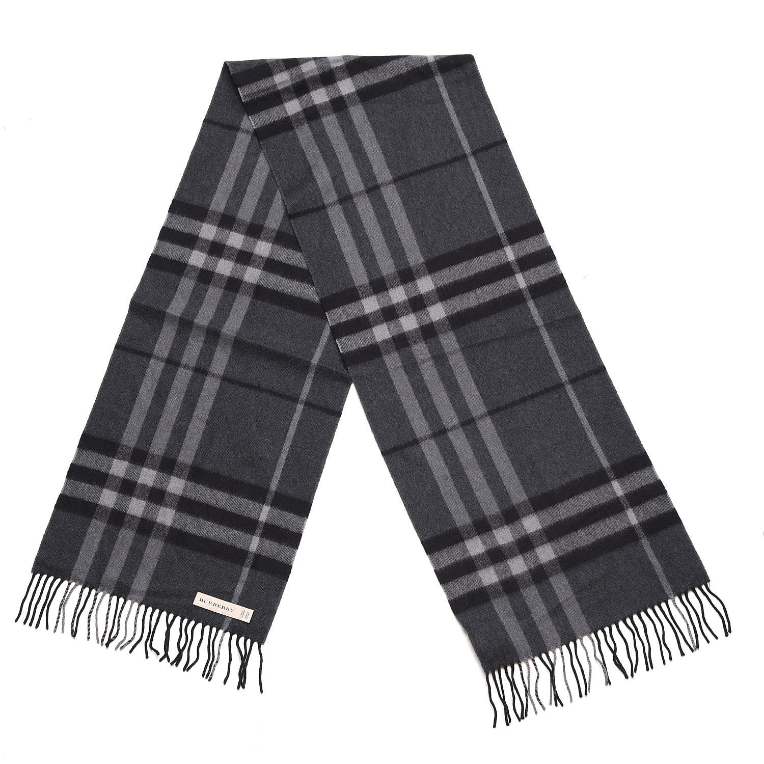 Burberry Cashmere Giant Check Fringe Scarf Charcoal 3 of 6