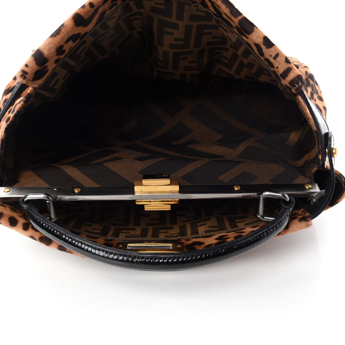 Calf Hair Leopard Print Zucca Large Peekaboo Iconic Satchel Tobacco