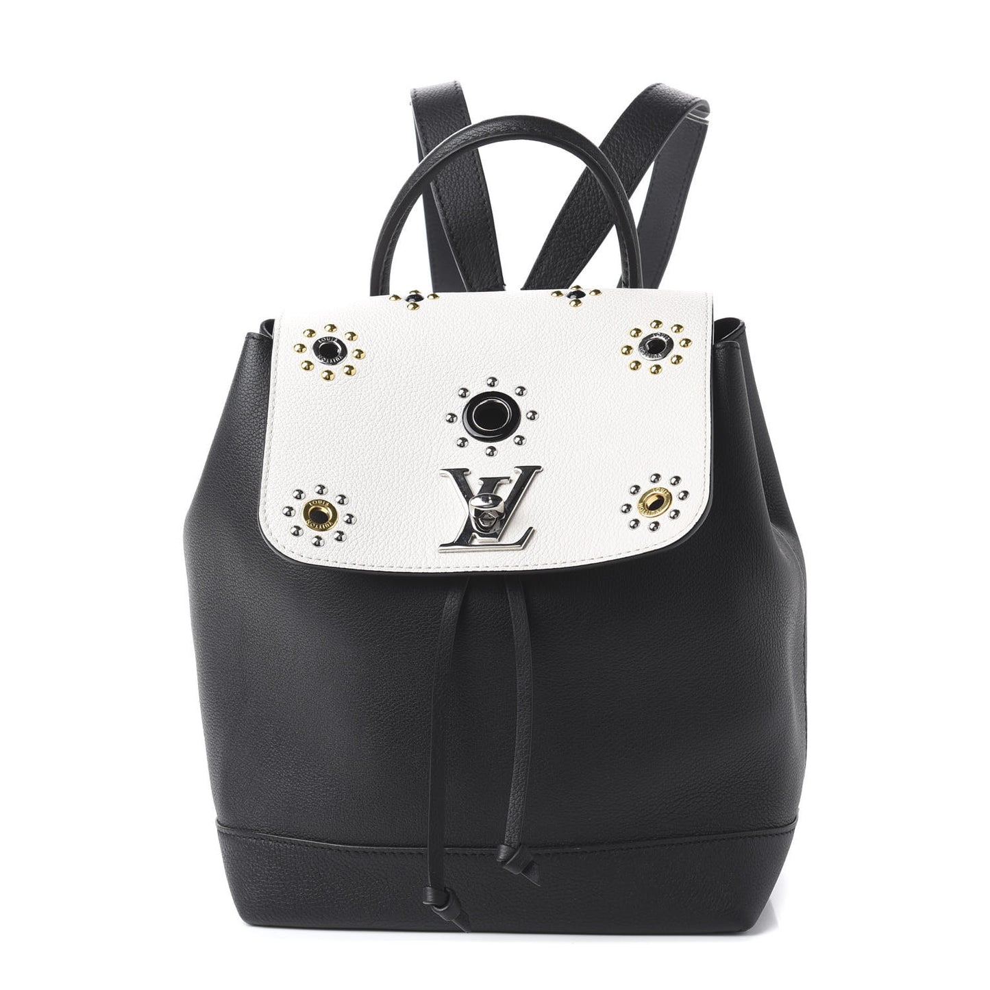 Calfskin Mechanical Flowers Lockme Backpack Black White