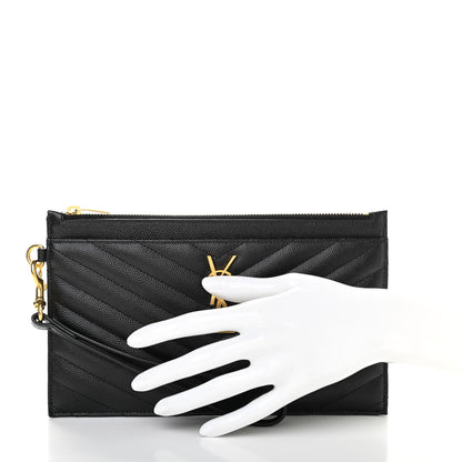 Saint Laurent Grain De Poudre Chevron Monogram Large Bill Pouch Black 2 of 7