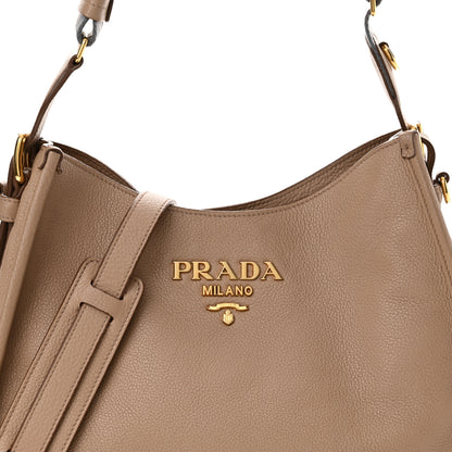 Prada Vitello Daino Soft Hobo Messenger Bag Cammeo 8 of 16