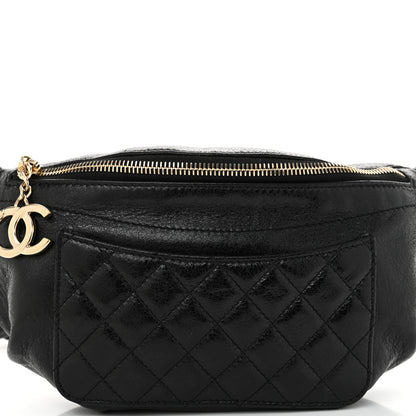 Chanel Crumpled Glazed Lambskin Quilted Waist Bag Fanny Pack Black 8 of 11