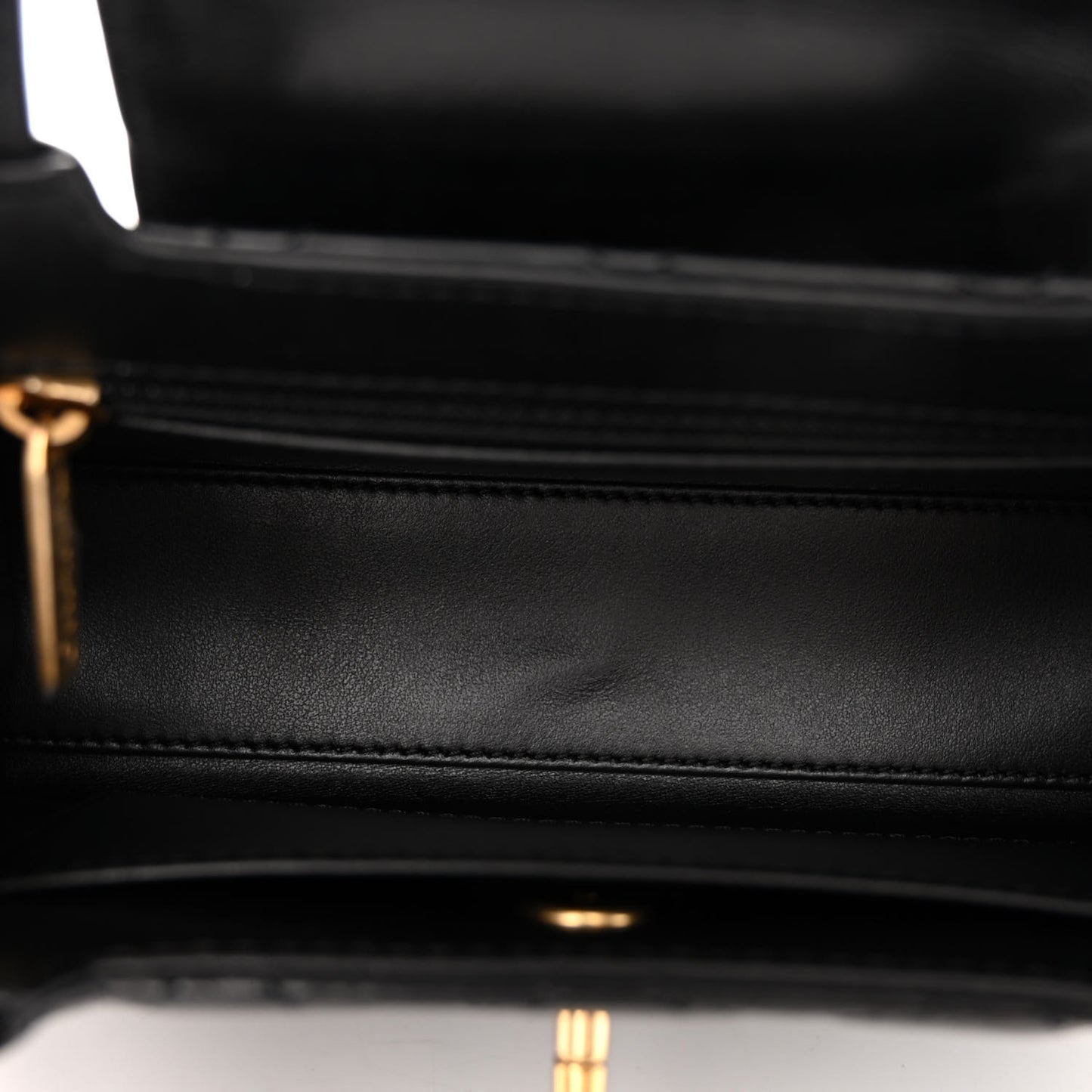 Shiny Aged Calfskin Quilted Nano Kelly Shopper Black