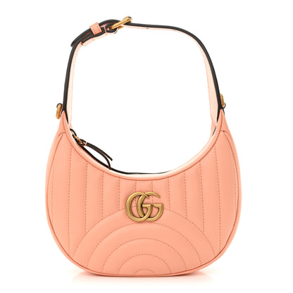 Gucci Calfskin Vertical Ring Matelasse Mini GG Marmont Half Moon Hobo Peachy Chic 1 of 11