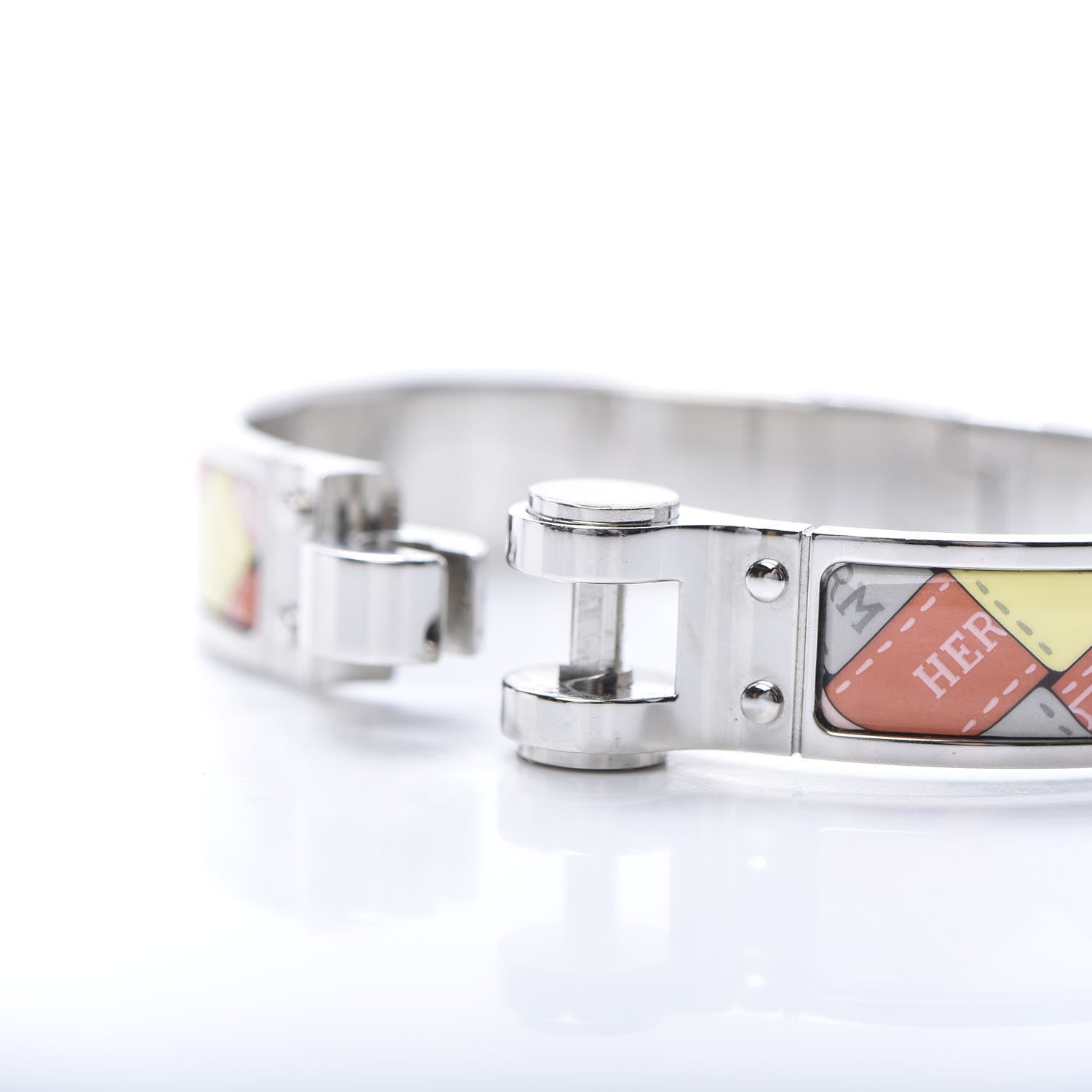 Hermes Enamel Printed Narrow Bolduc Au Carre Hinged Bracelet S Romantique 5 of 5