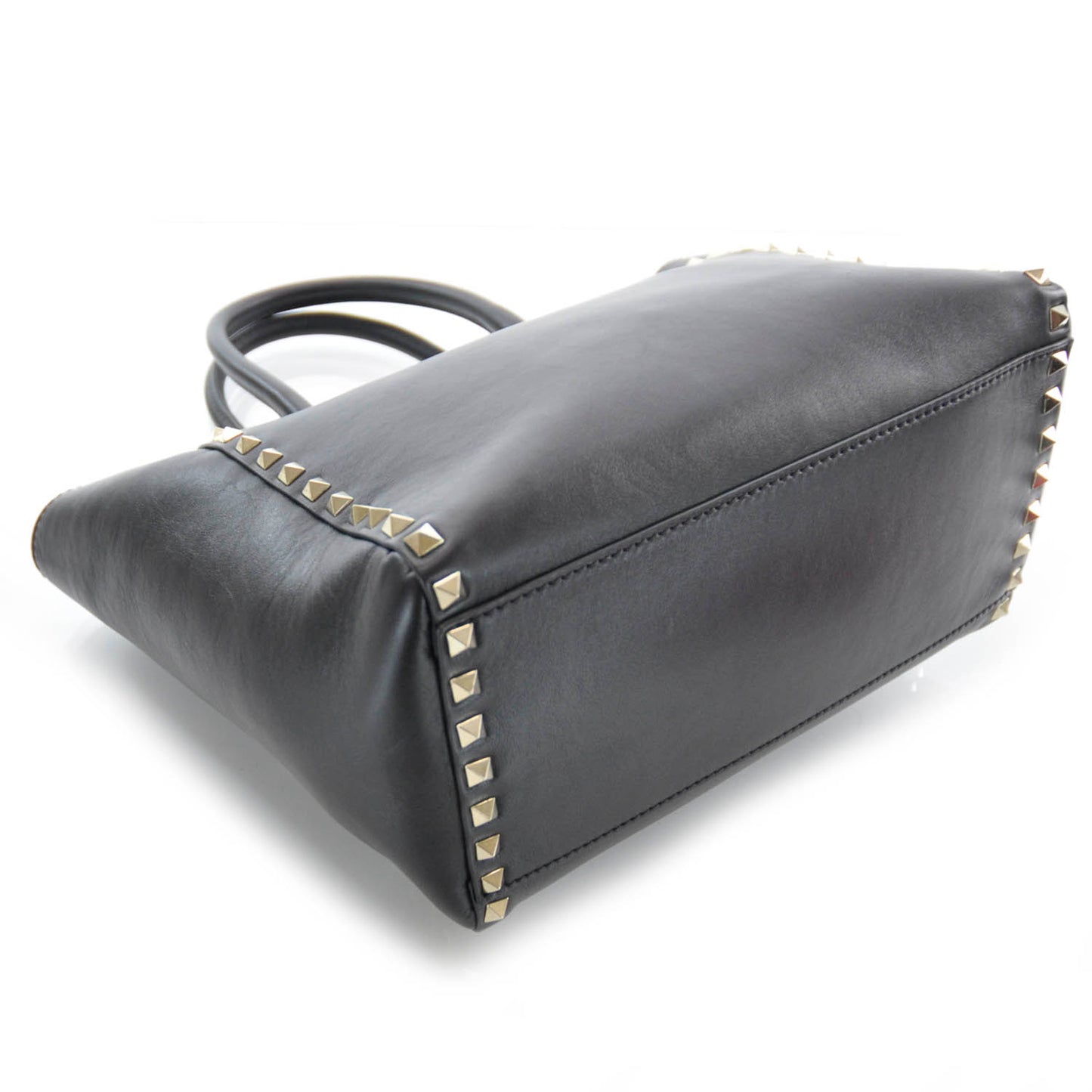 Vitello Rockstud Double Handle Tote Black