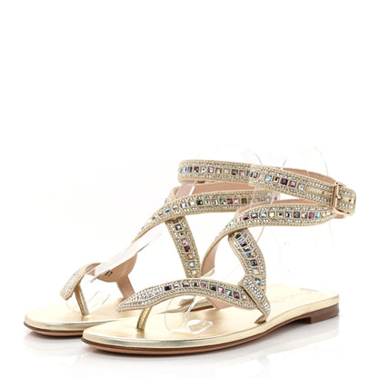 Christian Dior Metallic Cotton Embroidered Crystal Embellished Poison-D Sandal 37 Pale Gold 3 of 9