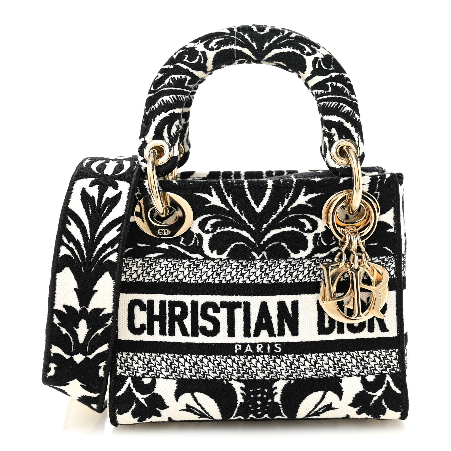 Christian Dior Canvas Petites Fleurs Embroidered Mini Lady D-Lite Black White 1 of 10