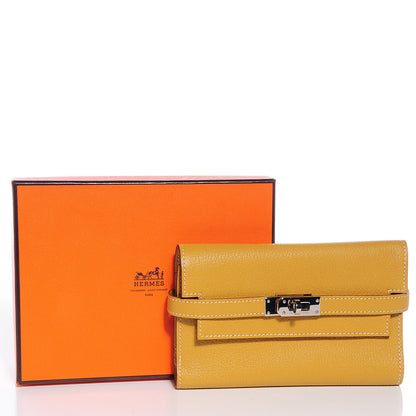 Hermes Chevre Mysore Medium Kelly Wallet Curry 5 of 9