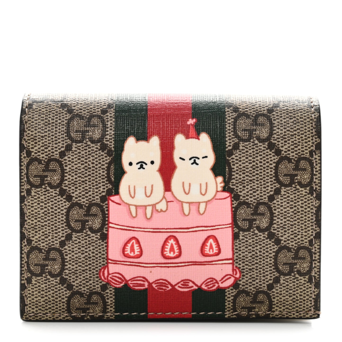 X PIKARAR Kawaii GG Supreme Monogram Animal Print Card Case Wallet Beige Ebony White Multicolor