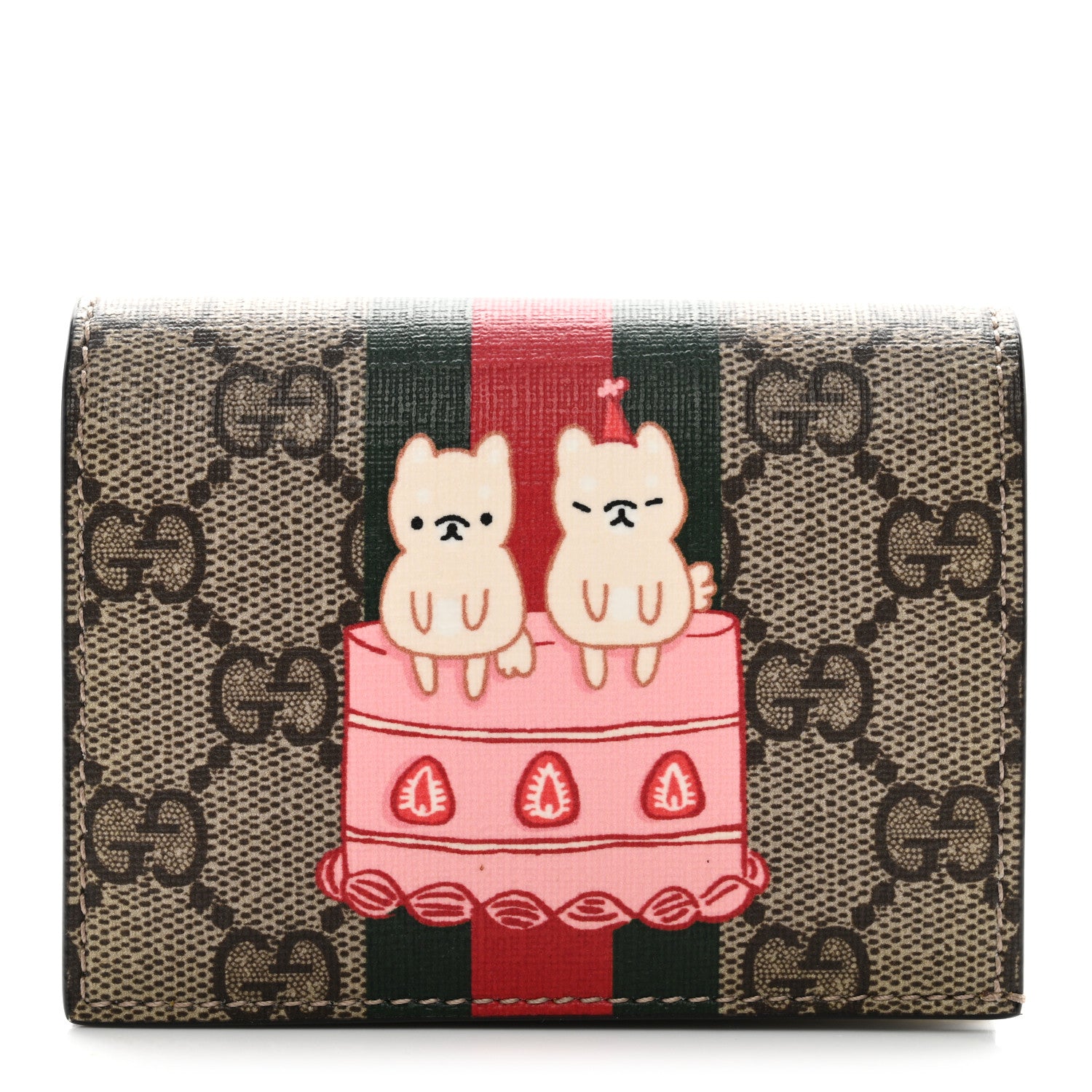 Gucci X PIKARAR Kawaii GG Supreme Monogram Animal Print Card Case Wallet Beige Ebony White Multicolor 1 of 10