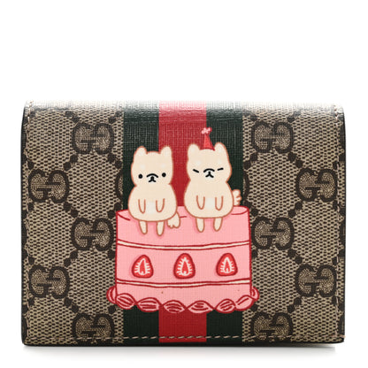 Gucci X PIKARAR Kawaii GG Supreme Monogram Animal Print Card Case Wallet Beige Ebony White Multicolor 1 of 10