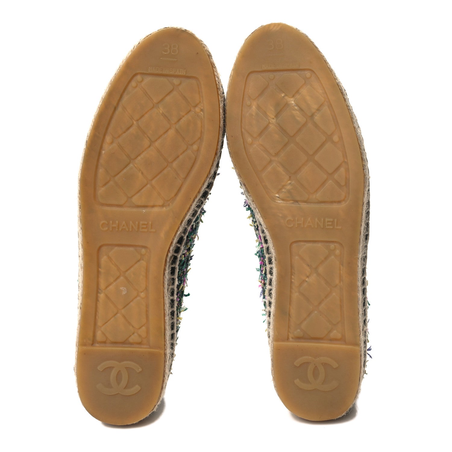 Chanel Tweed Grosgrain CC Espadrilles 38 Green Pink Yellow Black 5 of 10